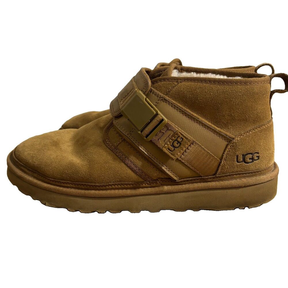 UGG Neumel Snapback Boots Men’s Sz 12 Chestnut Brown Suede Booties Buckle